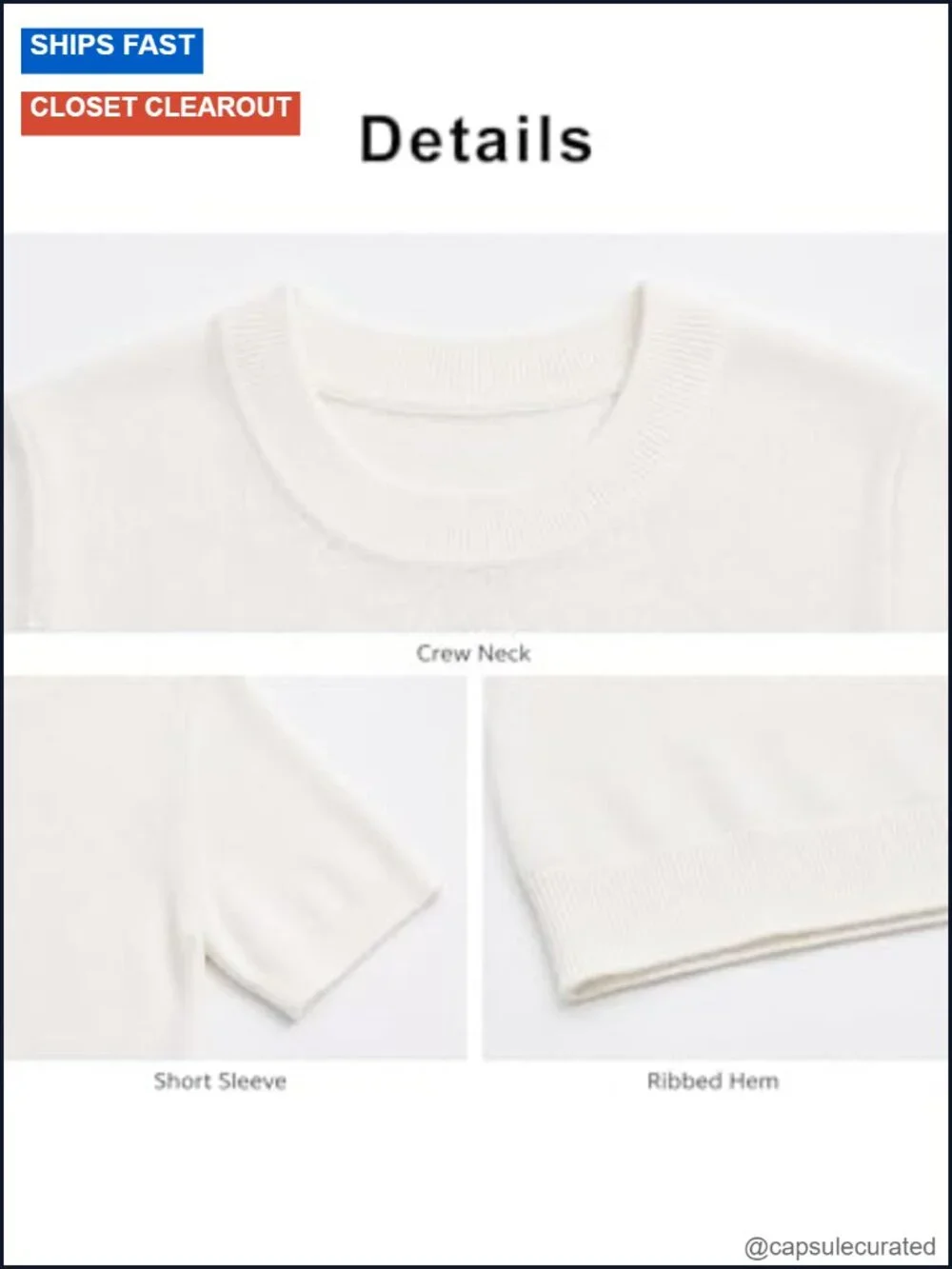 Lightweight Merino Wool Blend Short Sleeve Crew Neck Sweater Pullover